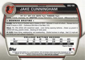 2023 Bowman Draft - Chrome Refractor #BDC-198 Jake Cunningham Back