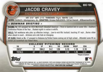 2023 Bowman Draft - Chrome Fuchsia Lunar Refractor #BDC-189 Jacob Cravey Back