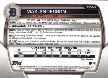 2023 Bowman Draft - Chrome Green Grass Refractor #BDC-144 Max Anderson Back