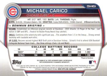 2023 Bowman Draft - Chrome Prospect Autographs #CDA-MCA Michael Carico Back