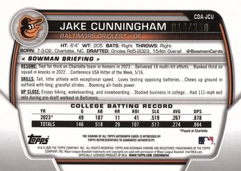 2023 Bowman Draft - Chrome Prospect Autographs Purple Refractor #CDA-JCU Jake Cunningham Back
