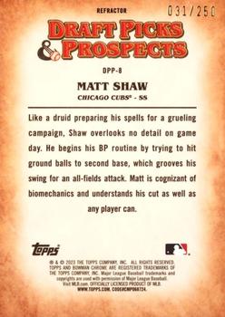 2023 Bowman Draft - Draft Picks & Prospects Refractor #DPP-8 Matt Shaw Back