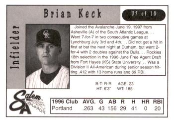 1997 Salem Avalanche Update #U7 Brian Keck Back