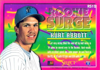 1994 Select - Rookie Surge #RS12 Kurt Abbott Back