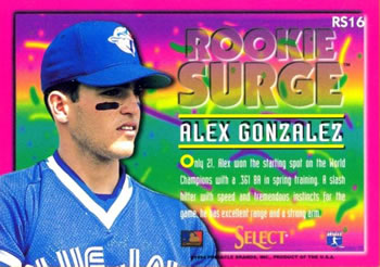 1994 Select - Rookie Surge #RS16 Alex Gonzalez Back