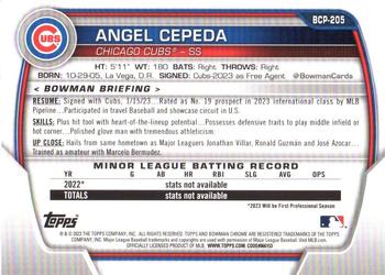 2023 Bowman Chrome Sapphire Edition - Prospects #BCP-205 Angel Cepeda Back