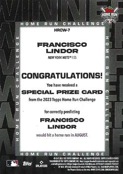 2023 Topps - Home Run Challenge Winners August #HRCW-7 Francisco Lindor Back