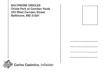 2000 Baltimore Orioles Photocards #NNO Carlos Casimiro Back