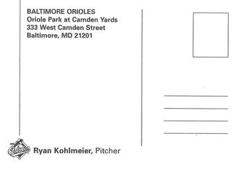 2000 Baltimore Orioles Photocards #NNO Ryan Kohlmeier Back
