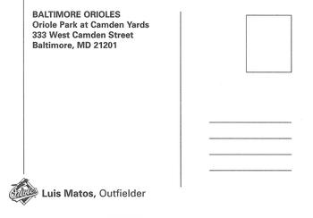 2000 Baltimore Orioles Photocards #NNO Luis Matos Back