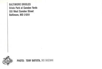2002 Baltimore Orioles Photocards #NNO Tony Batista Back