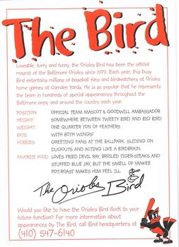 2002 Baltimore Orioles Photocards #NNO The Bird Back