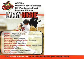 2004 Baltimore Orioles Photocards #NNO Larry Bigbie Back