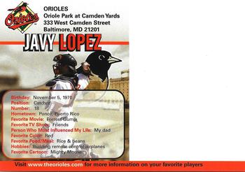 2004 Baltimore Orioles Photocards #NNO Javy Lopez Back