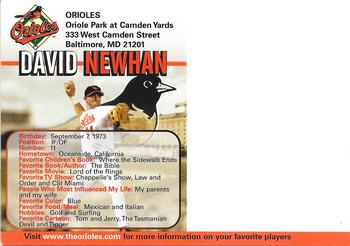 2004 Baltimore Orioles Photocards #NNO David Newhan Back