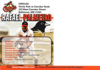 2004 Baltimore Orioles Photocards #NNO Rafael Palmeiro Back