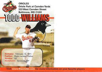 2004 Baltimore Orioles Photocards #NNO Todd Williams Back