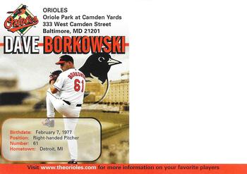 2005 Baltimore Orioles Photocards #NNO Dave Borkowski Back