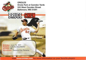 2005 Baltimore Orioles Photocards #NNO Bruce Chen Back