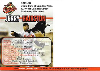 2005 Baltimore Orioles Photocards #NNO Jerry Hairston Back