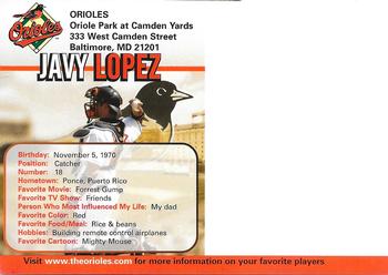 2005 Baltimore Orioles Photocards #NNO Javy Lopez Back