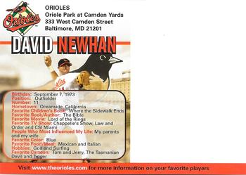 2005 Baltimore Orioles Photocards #NNO David Newhan Back