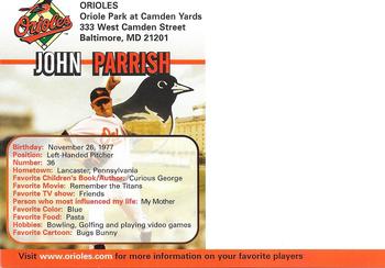 2005 Baltimore Orioles Photocards #NNO John Parrish Back