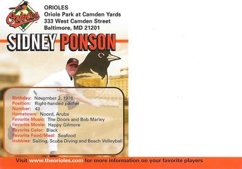 2005 Baltimore Orioles Photocards #NNO Sidney Ponson Back