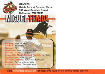 2005 Baltimore Orioles Photocards #NNO Miguel Tejada Back