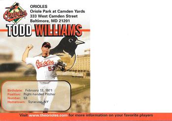 2005 Baltimore Orioles Photocards #NNO Todd Williams Back