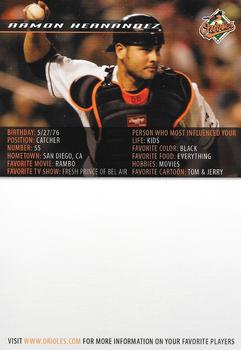 2006 Baltimore Orioles Photocards #NNO Ramon Hernandez Back