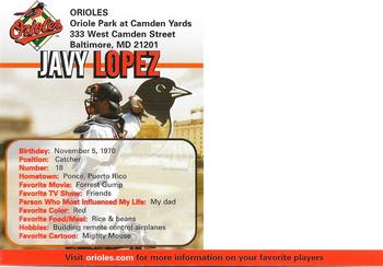 2006 Baltimore Orioles Photocards #NNO Javy Lopez Back