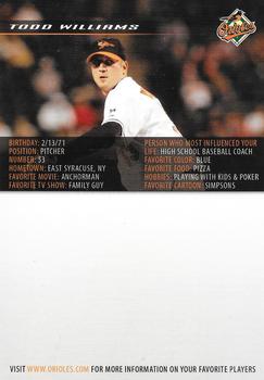 2006 Baltimore Orioles Photocards #NNO Todd Williams Back