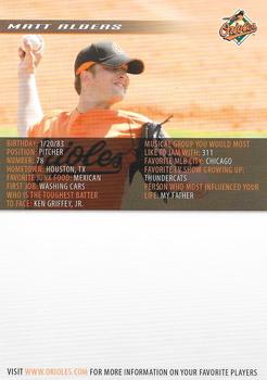 2008 Baltimore Orioles Photocards #NNO Matt Albers Back
