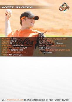 2008 Baltimore Orioles Photocards #NNO Matt Albers Back