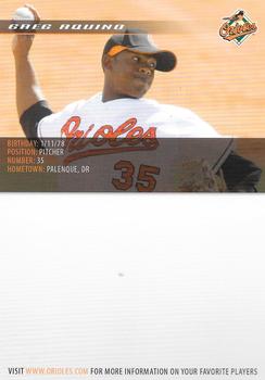 2008 Baltimore Orioles Photocards #NNO Greg Aquino Back