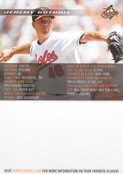 2008 Baltimore Orioles Photocards #NNO Jeremy Guthrie Back
