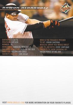 2008 Baltimore Orioles Photocards #NNO Ramon Hernandez Back