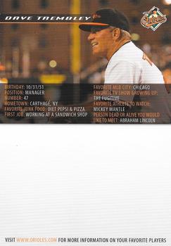 2008 Baltimore Orioles Photocards #NNO Dave Trembley Back