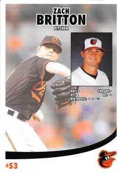 2012 Baltimore Orioles Photocards #NNO Zach Britton Back