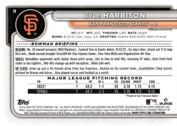 2024 Bowman #11 Kyle Harrison Back