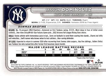 2024 Bowman #17 Jasson Domínguez Back