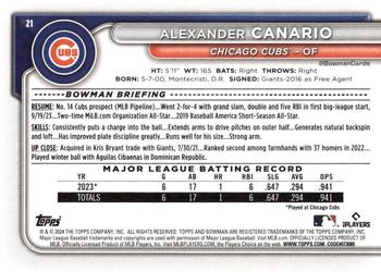2024 Bowman #21 Alexander Canario Back