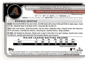 2024 Bowman #25 Corbin Carroll Back