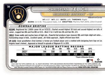 2024 Bowman #34 Christian Yelich Back