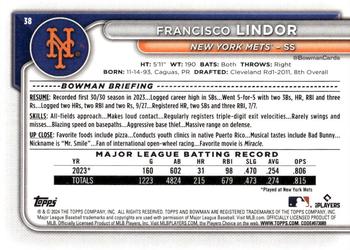 2024 Bowman #38 Francisco Lindor Back