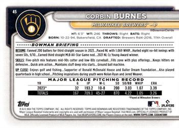 2024 Bowman #45 Corbin Burnes Back