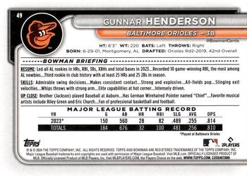 2024 Bowman #49 Gunnar Henderson Back