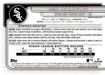 2024 Bowman #52 José Rodríguez Back