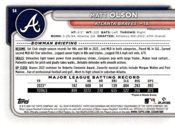 2024 Bowman #54 Matt Olson Back